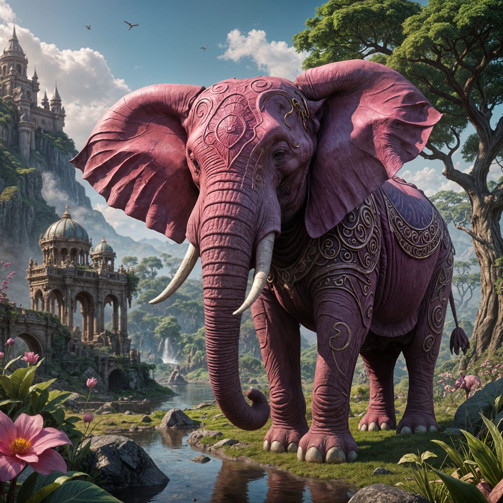 Fantastical Pink Elephant Concept Art in 8k