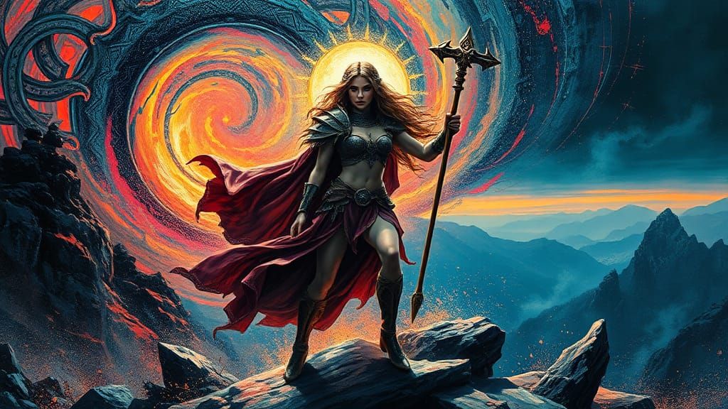 Mystical Warrior in Surreal Celtic Landscape