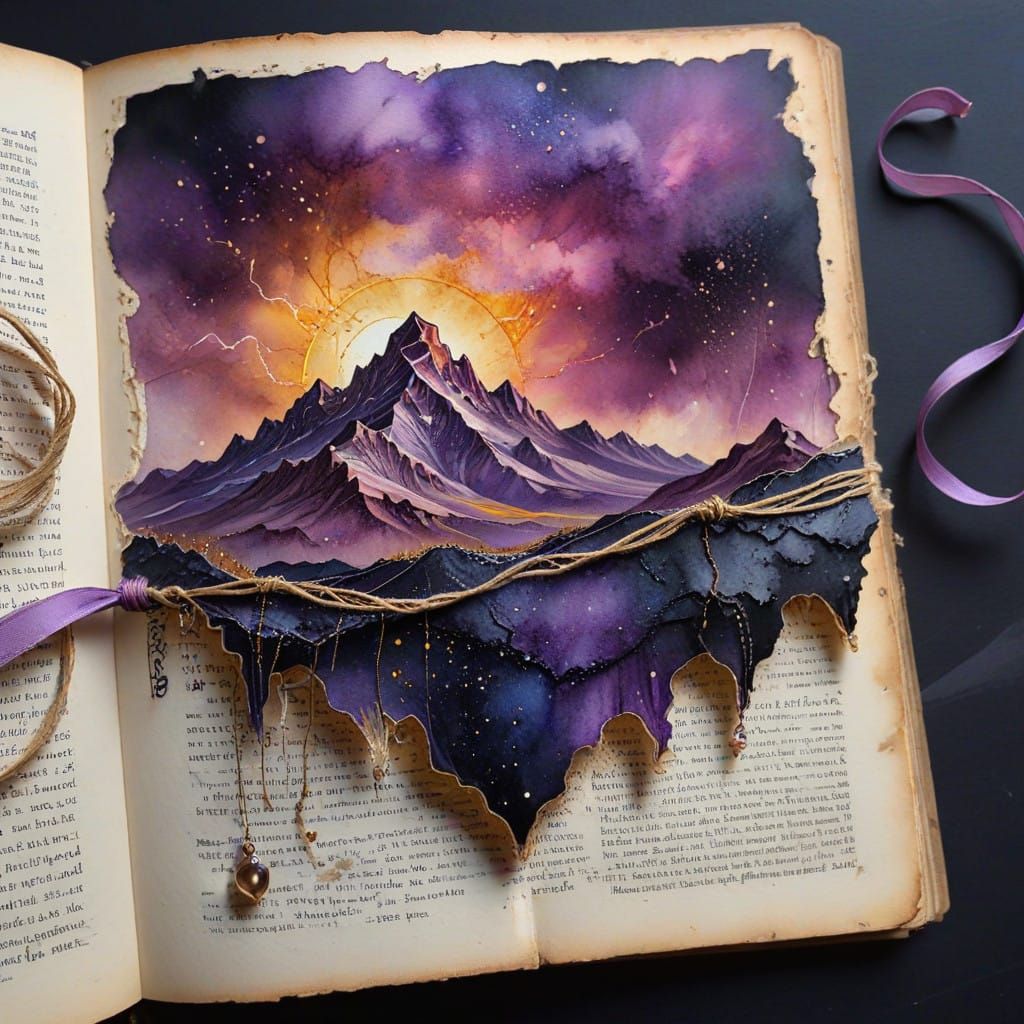 Dark Fantasy Watercolor of Majestic Mountains