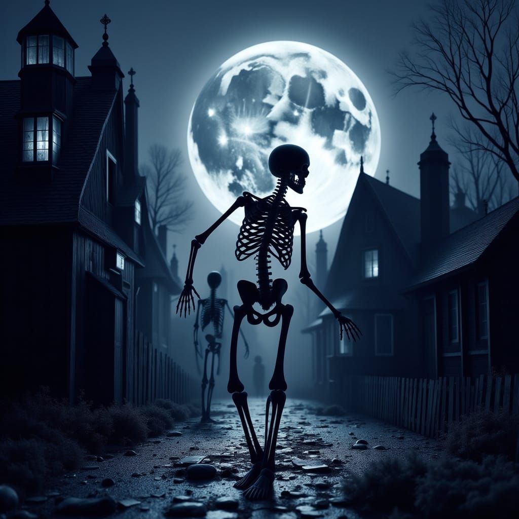 Halloween Skeletons Dance and Scare in Moonlit Night