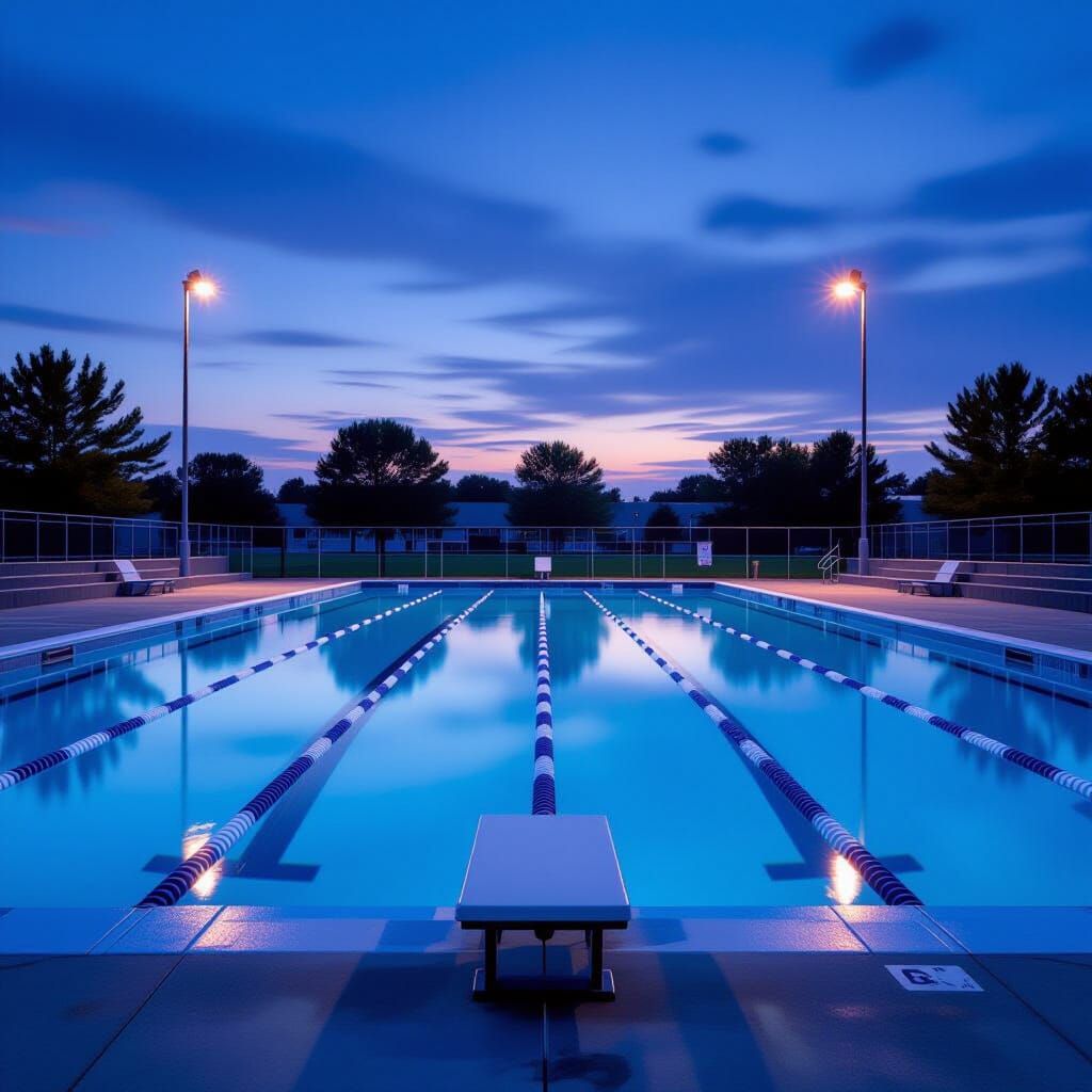 Intimidating Empty High School Pool at Dusk