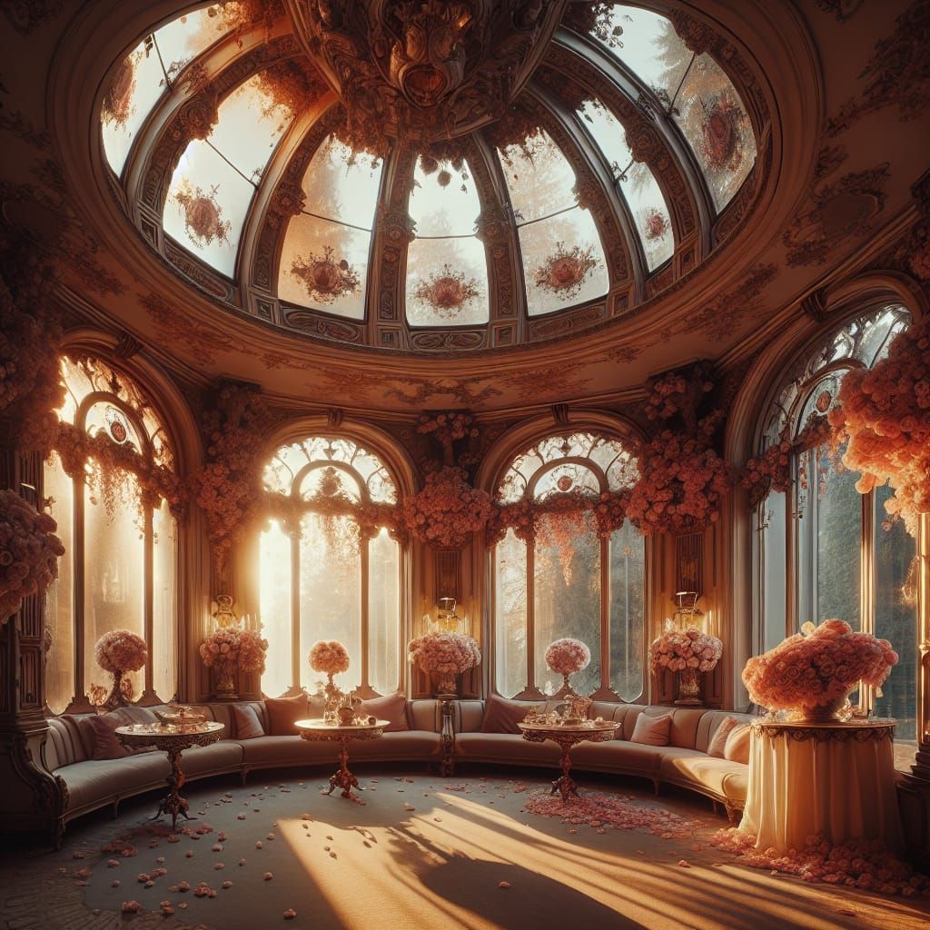 Elegant Victorian Tea Room in Golden Light