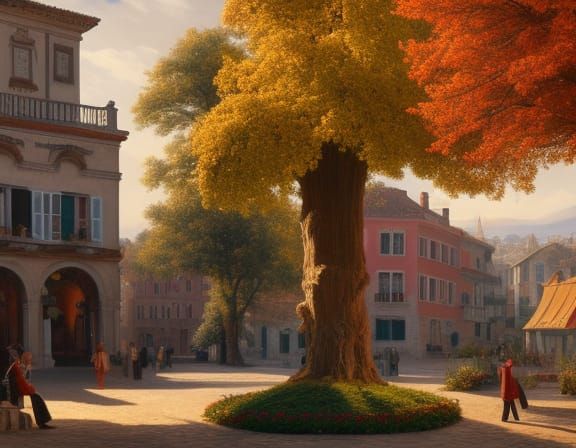Four Seasons Converge on Hyperdetailed Town Square