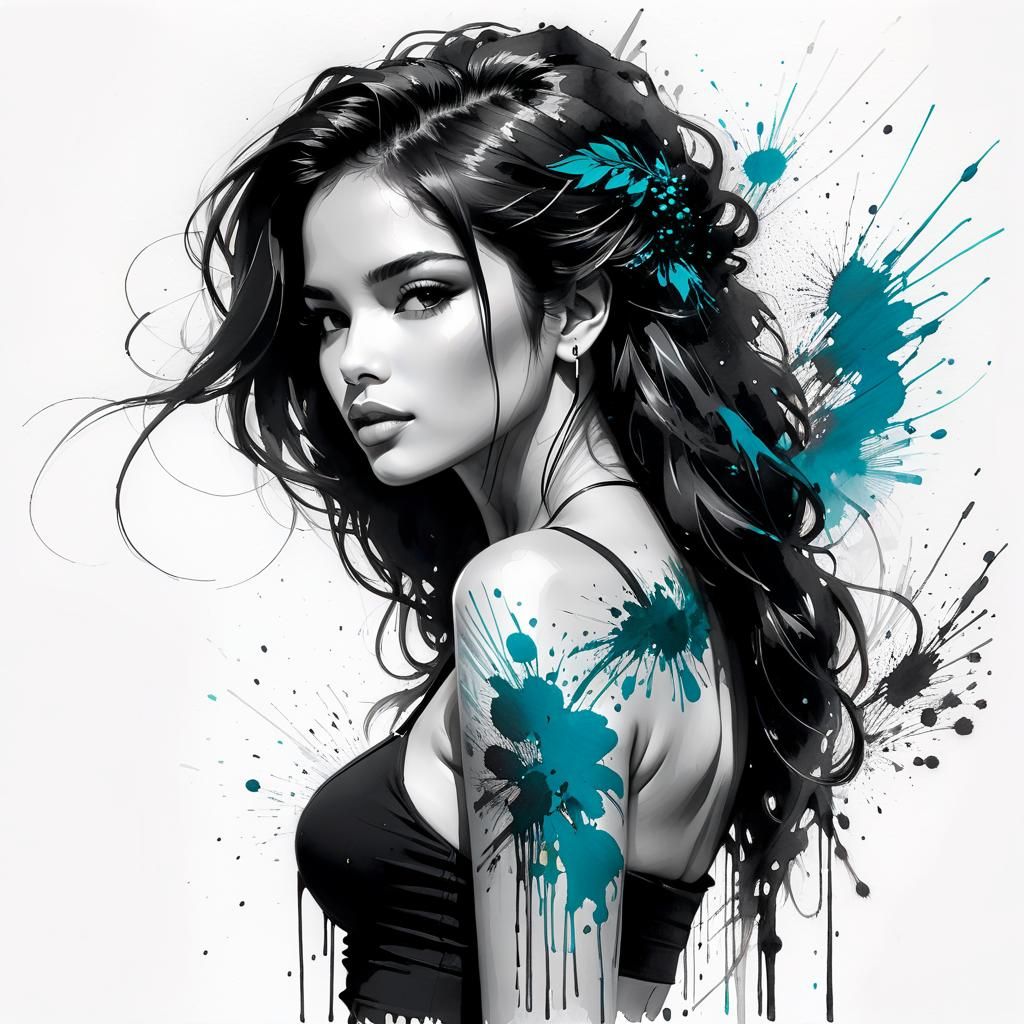 Latina Woman Portrait in Pencil and Ink