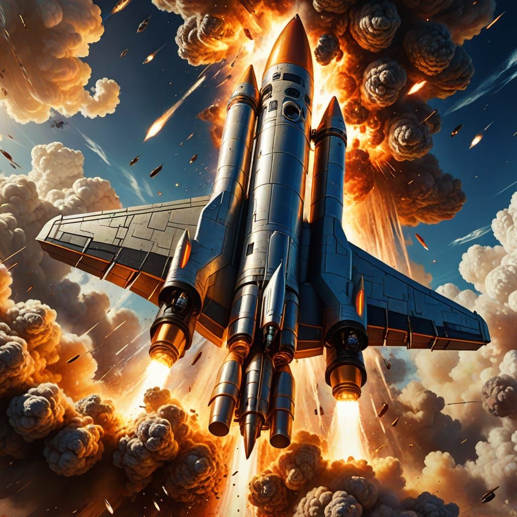 Rocket Ship Blasting Off in Sci-Fi Digital Art