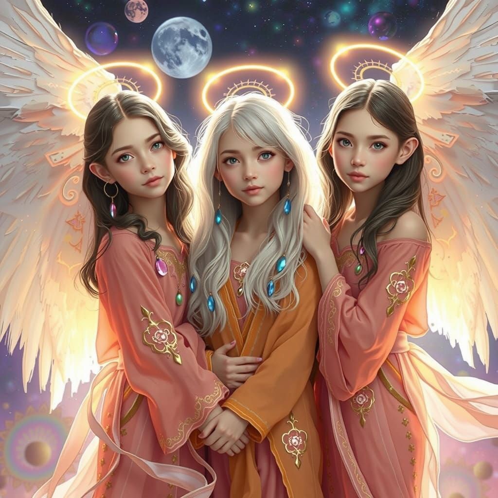 Angelic Adolescent Girls with Glowing Halos