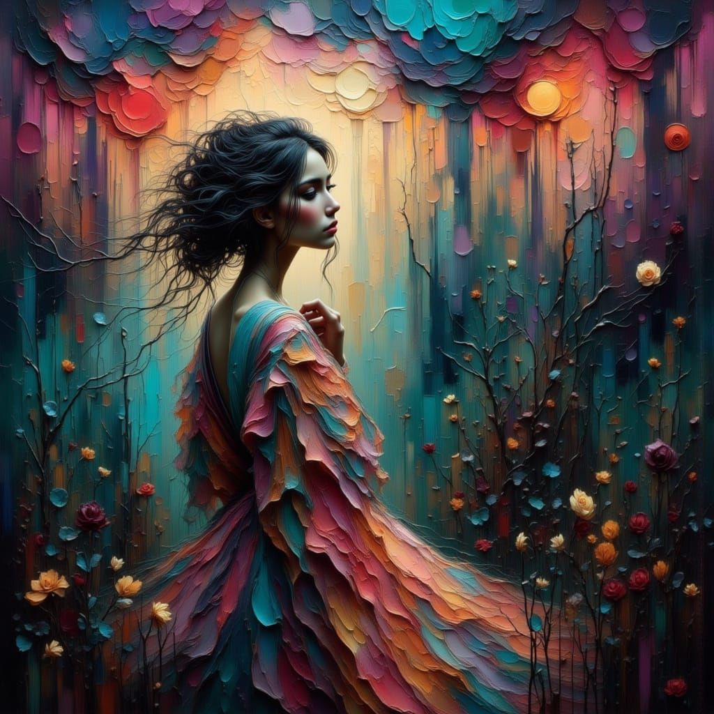 Dreamlike Woman in Art Nouveau Watercolor Style