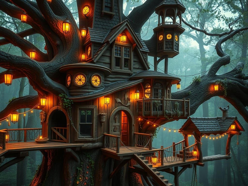 Whimsical Treehouse Blends into Ancient Forest