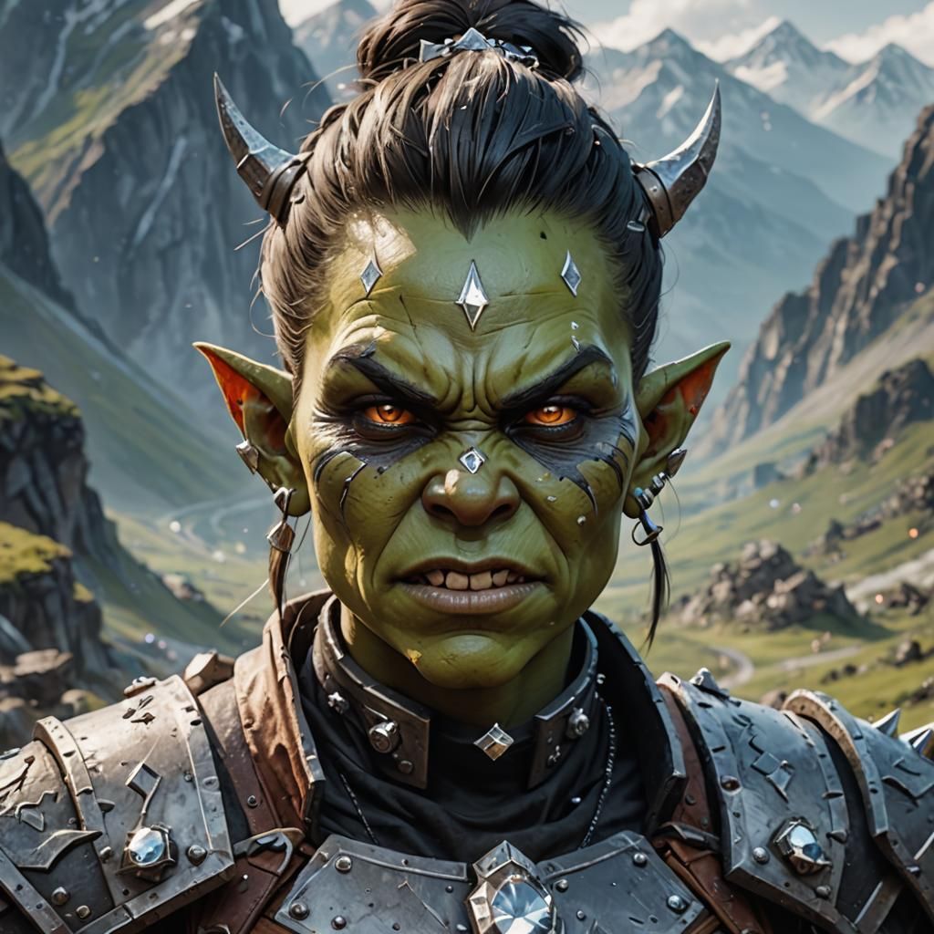 Detailed Portrait of Female Orc with Diamond Piercing