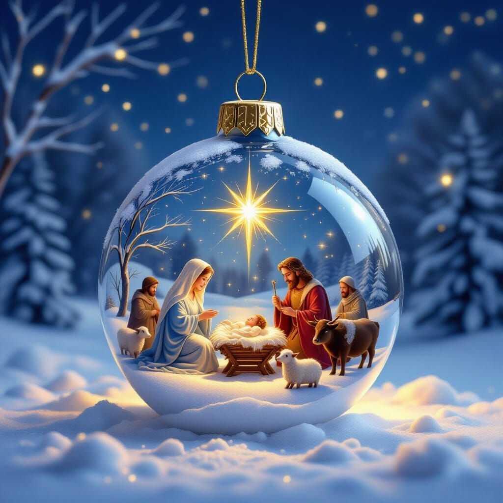 Christmas Ornament with Nativity Scene Reflection