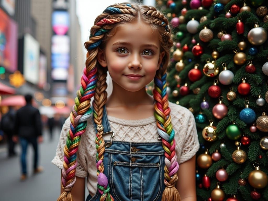 Rainbow Girl in NYC Times Square at Christmas