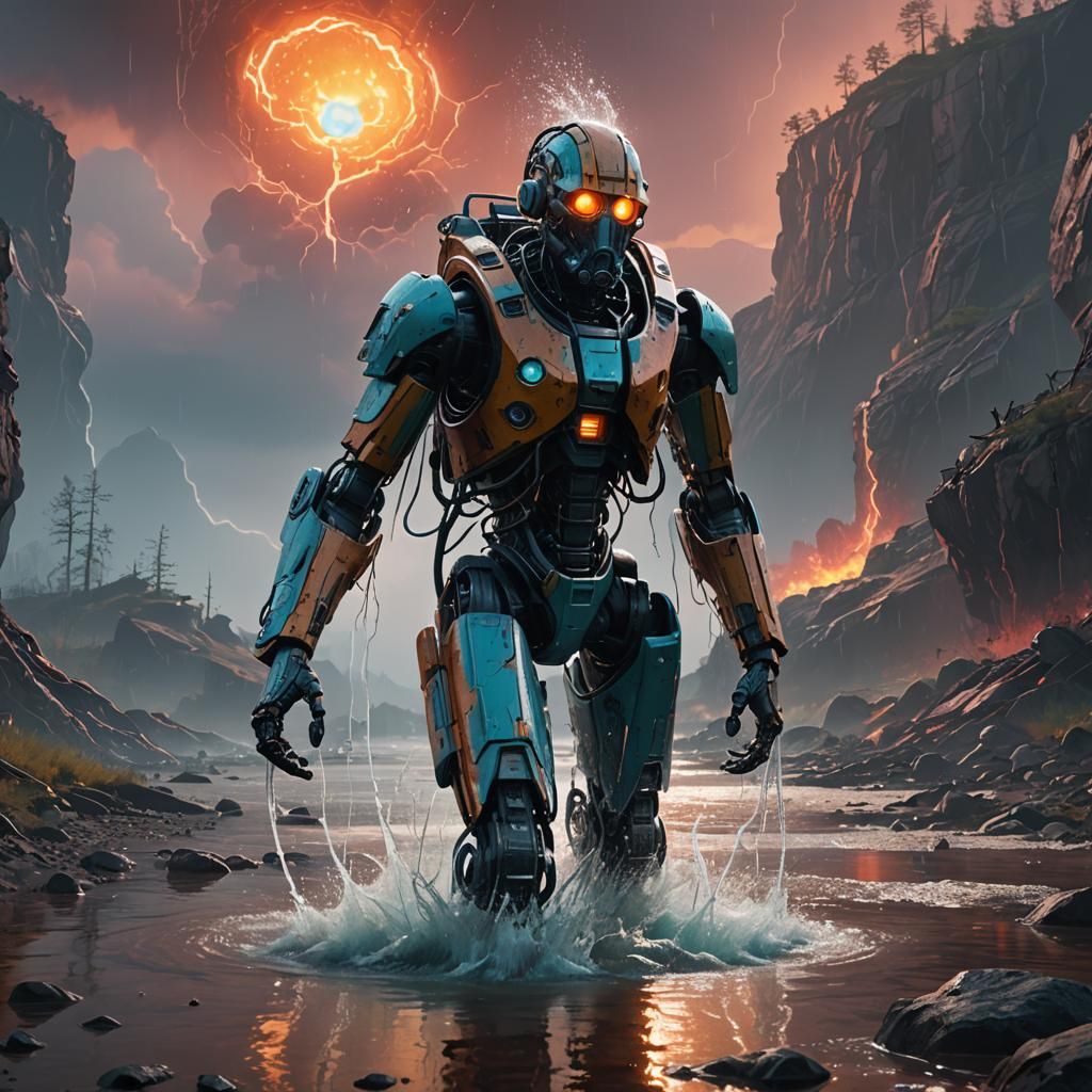 Water Being Walks Away: Epic 3D Sci-Fi Art