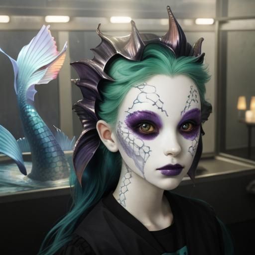 Goth mermaid inside a Faraday cage
