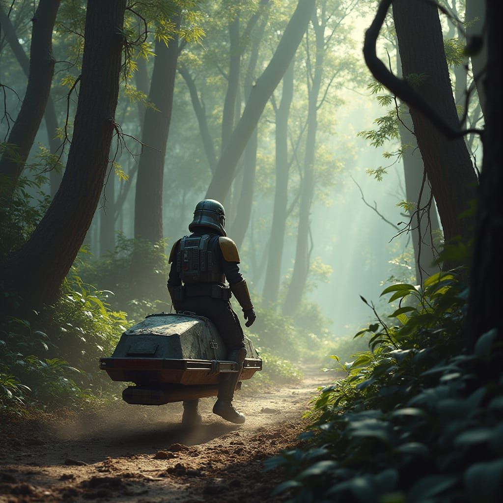 Imperial Scout Trooper on Speeder Bike in Alien Jungle