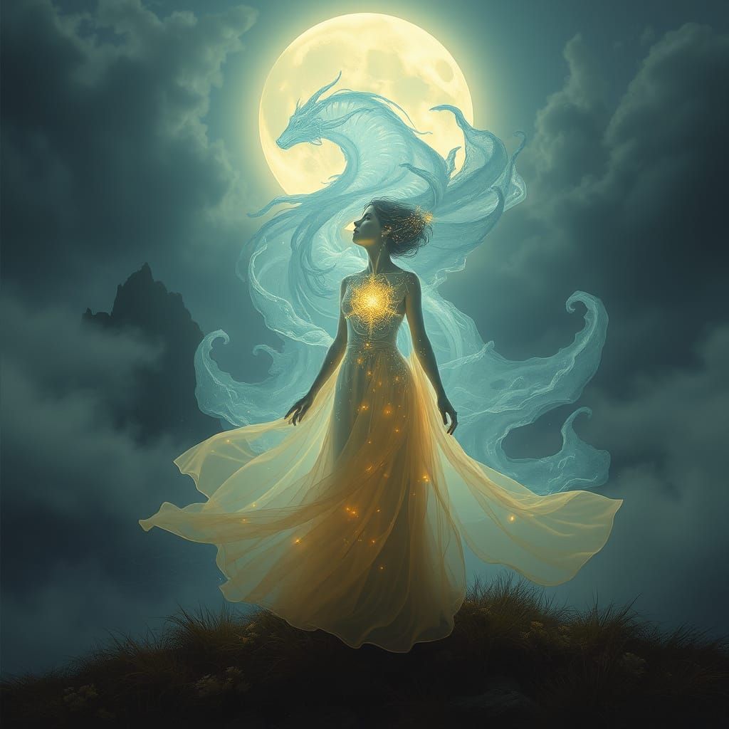 Serene Figure with Stormy Soul: Fantasy Realism