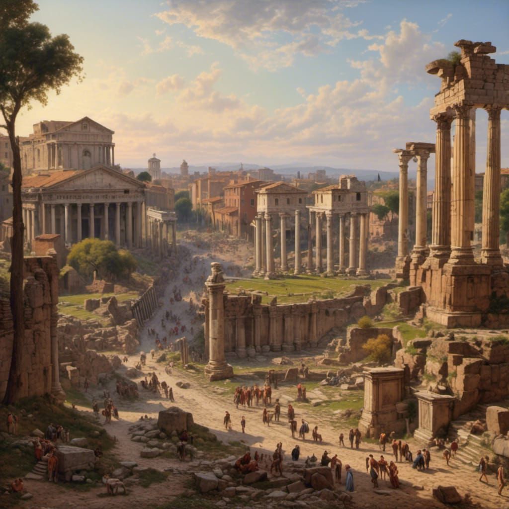 Roman Forum Construction: Oil Painting of Ancient Rome
