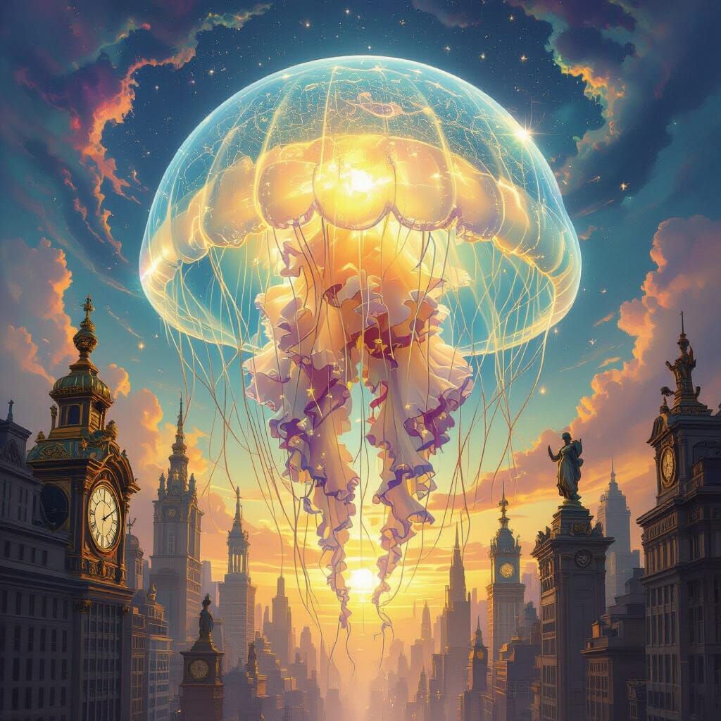 Jellyfish Cityscape: A Surreal Digital Painting