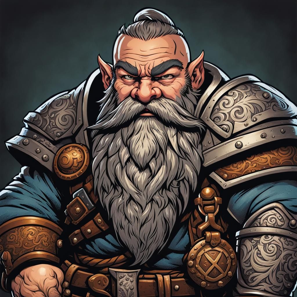 Dwarf Fighter with Tattooed Face Illustration