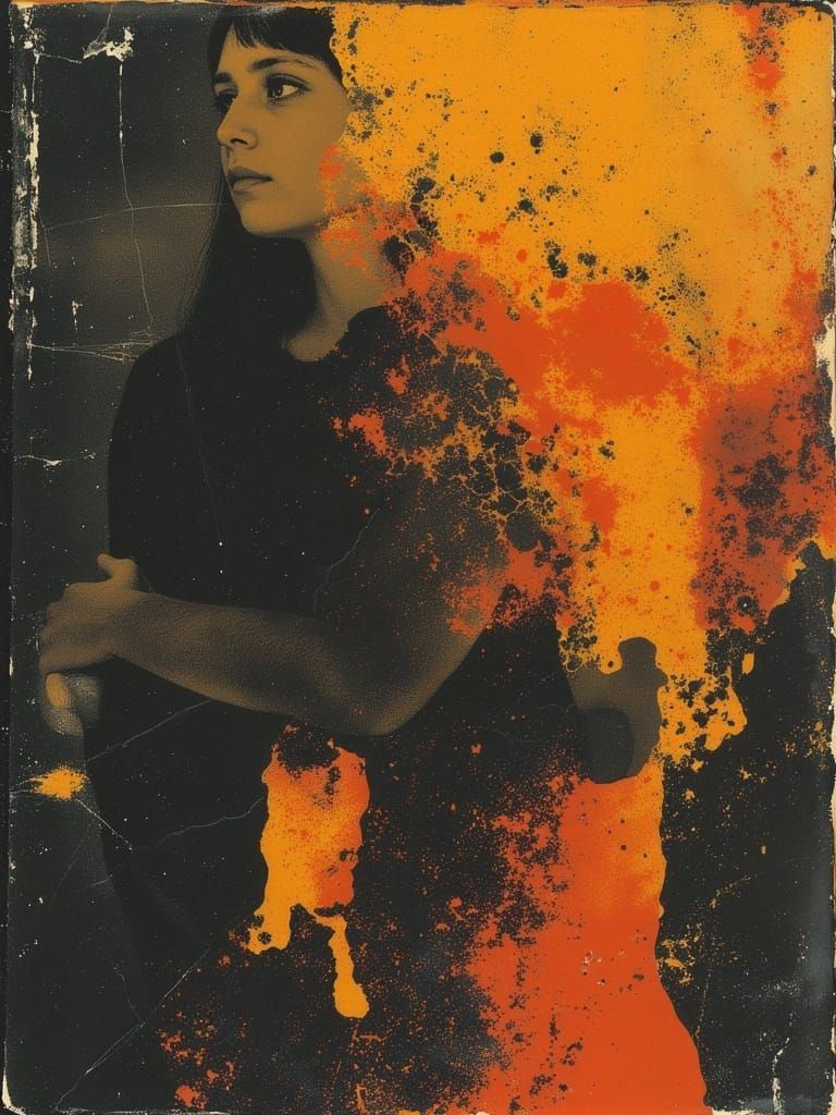 Fiery Embrace: Person Hugs Water Firefighter in Surreal Scen...