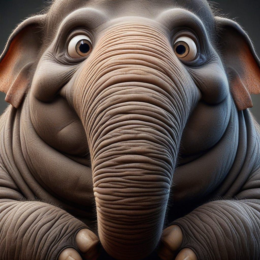 Empathetic Elephant Close-up in Comical Realism Style