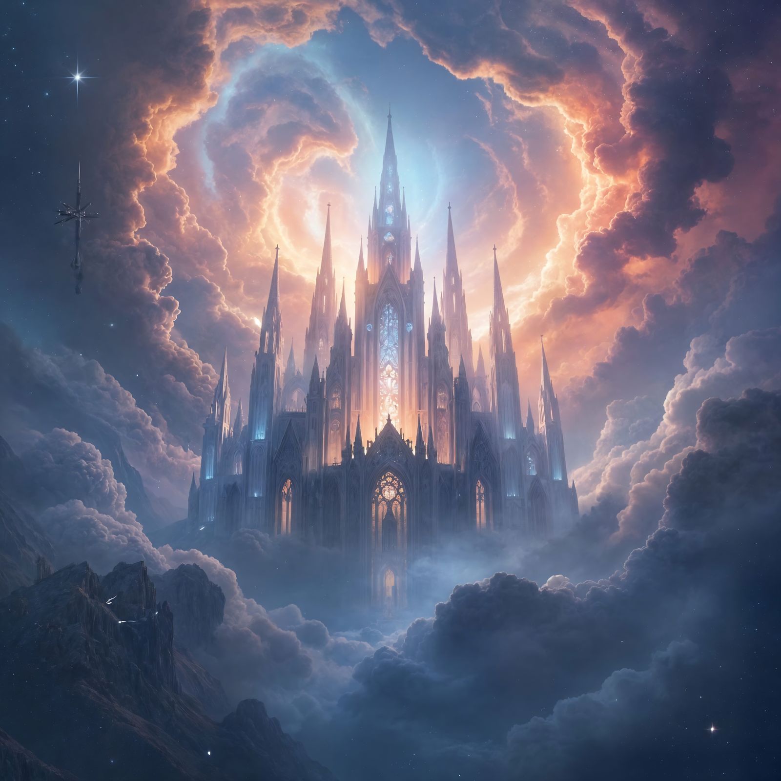 Crystalline Cathedral Floating in Cosmic Nebula