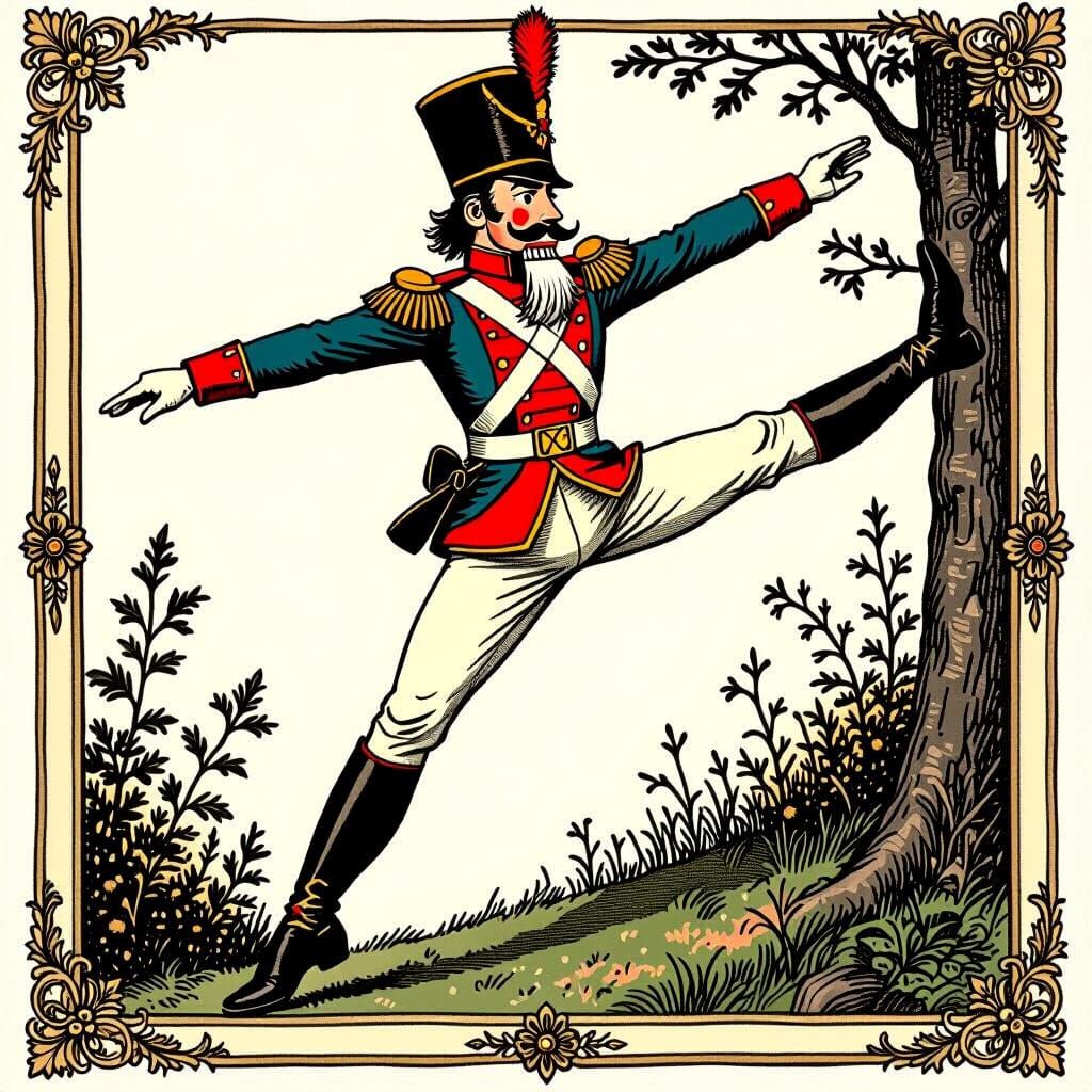 Victorian Nutcracker Mid-Air Split Illustration