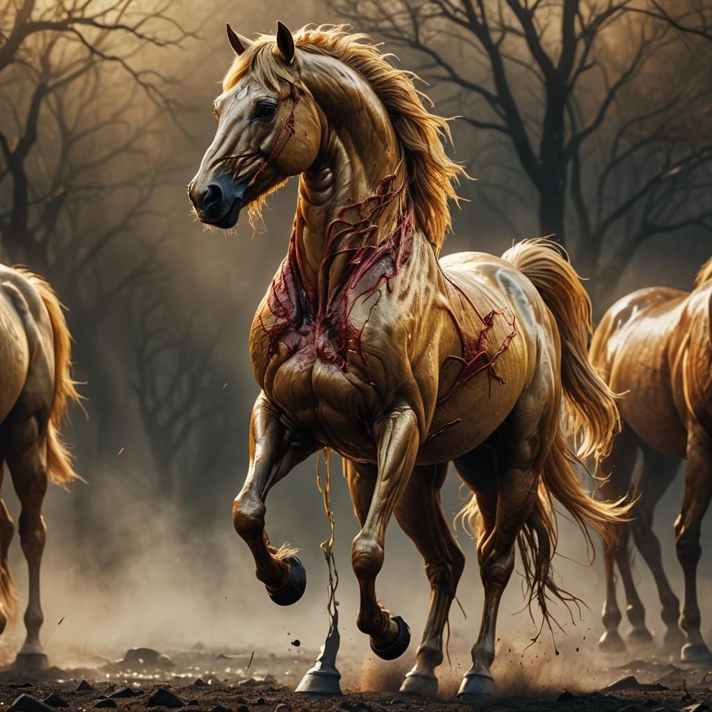 GOLDEN HORSE WITH MUSCULAR VEINS BLOOD