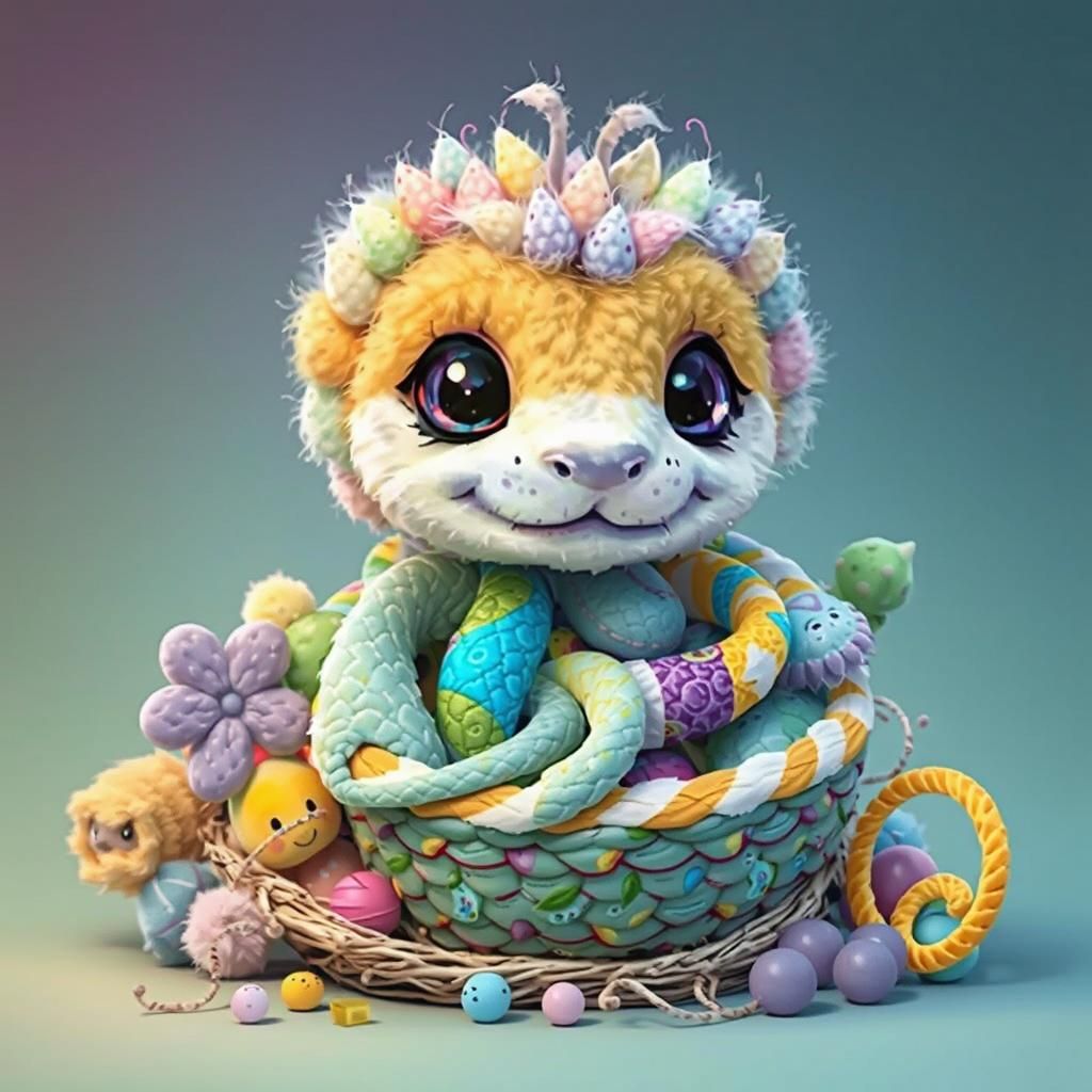 Fuzzy Baby Snake in Dreamy, Detailed Fantasy Art