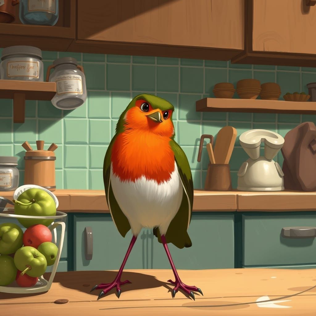 Proud Robin in Kitchen, Digital Concept Art