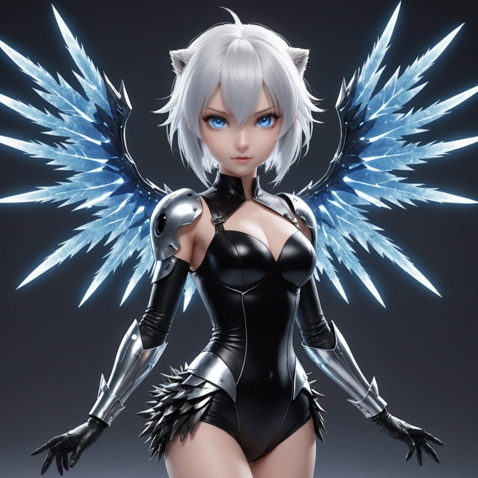 2B Character with Glowing Wings and Lightning Bodysuit