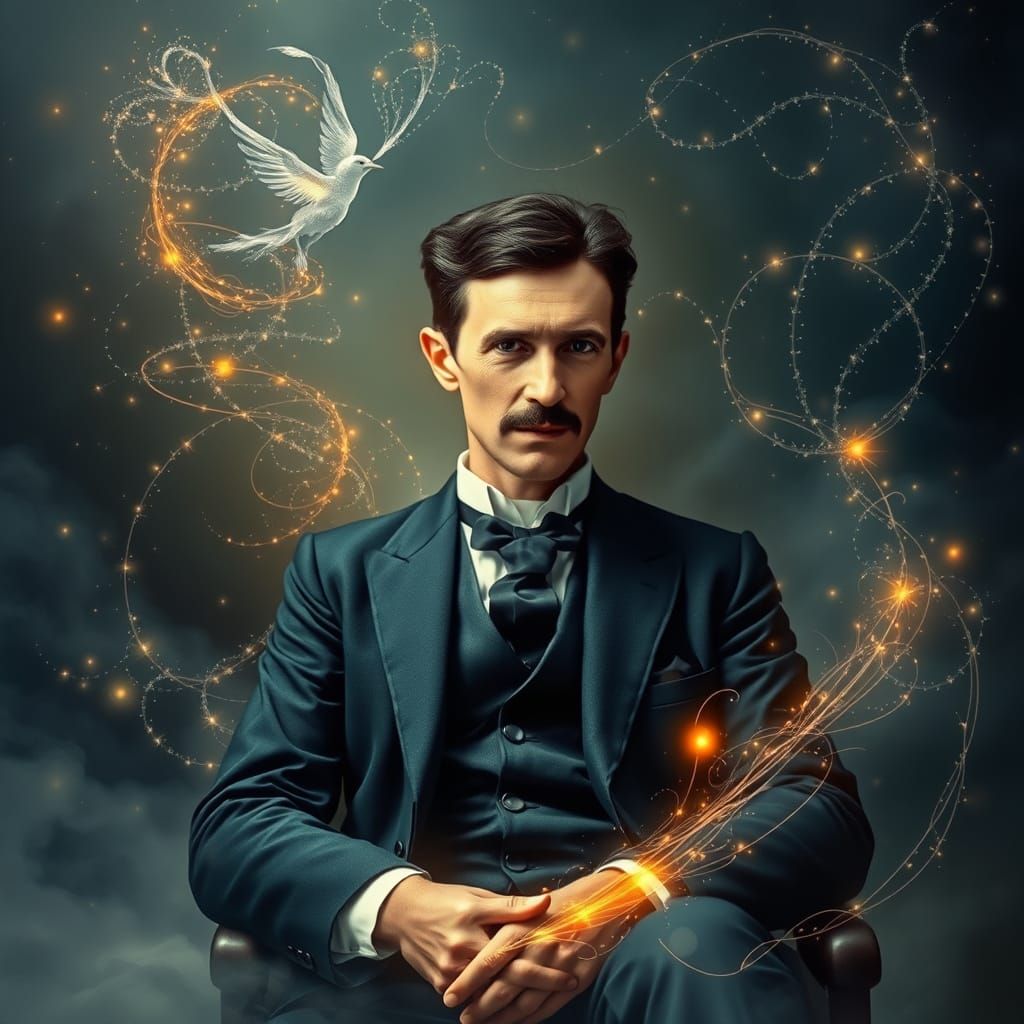 Nikola Tesla in Ethereal Light, Captured by a Dancing Spirit