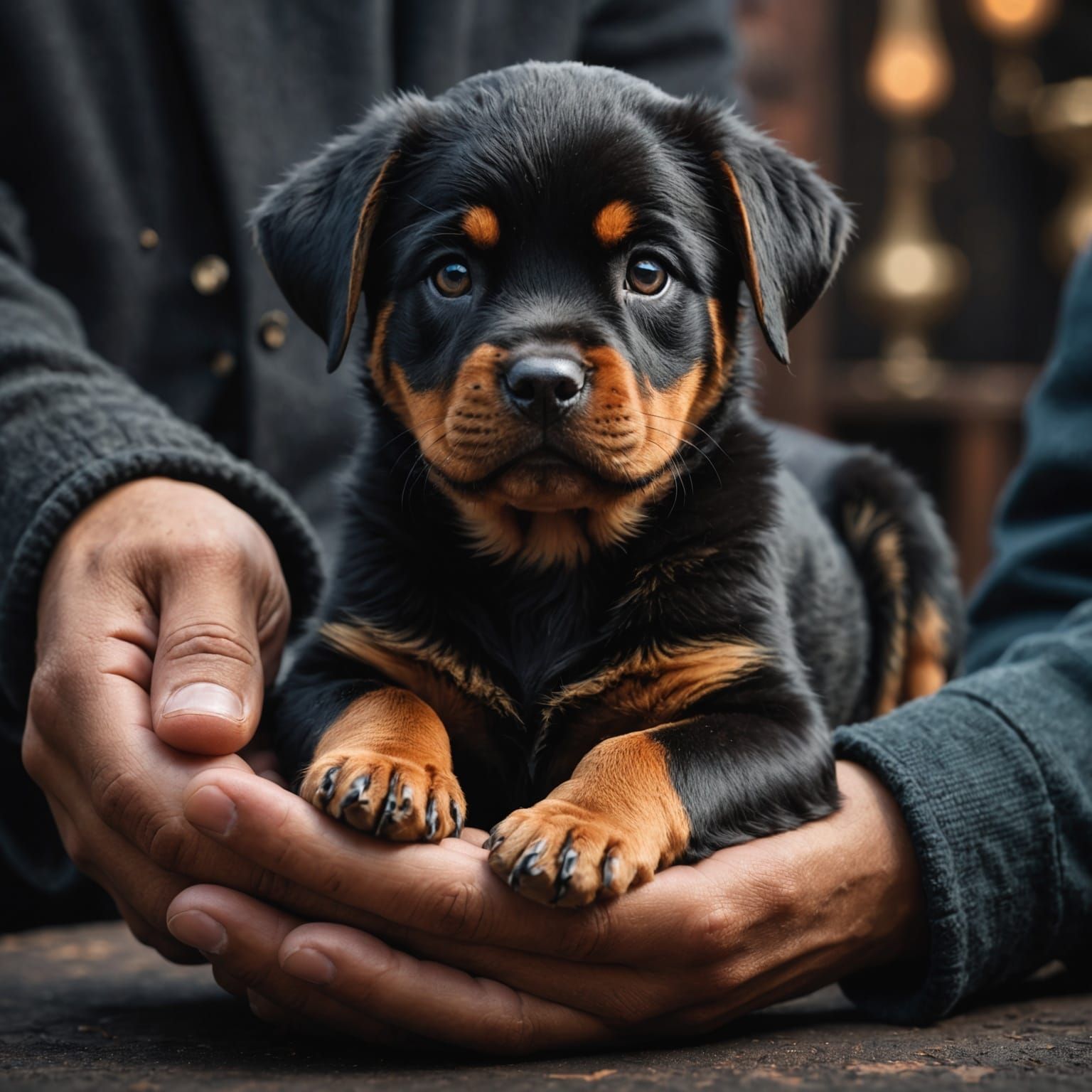 Rottweiler Puppy on Hand: Fantasy Concept Art
