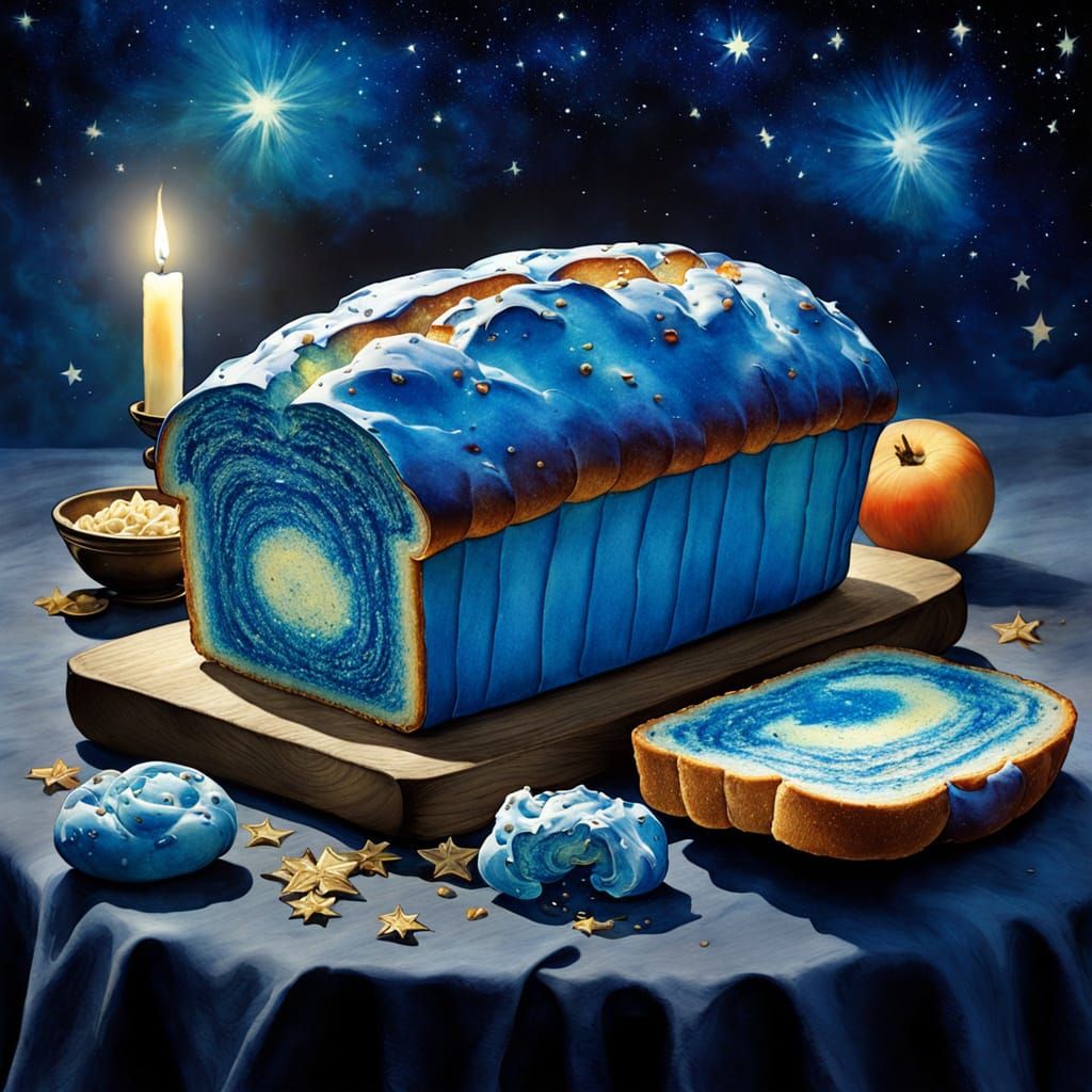 Blue Bread Among Stars in Watercolor Style