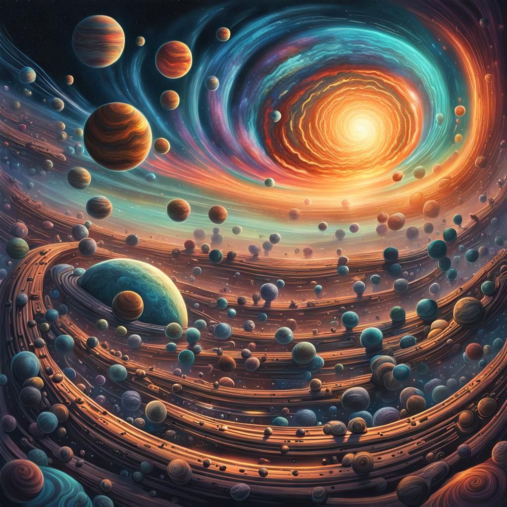 Electric Blue Cosmic Illustration with Nebulas and Galaxies