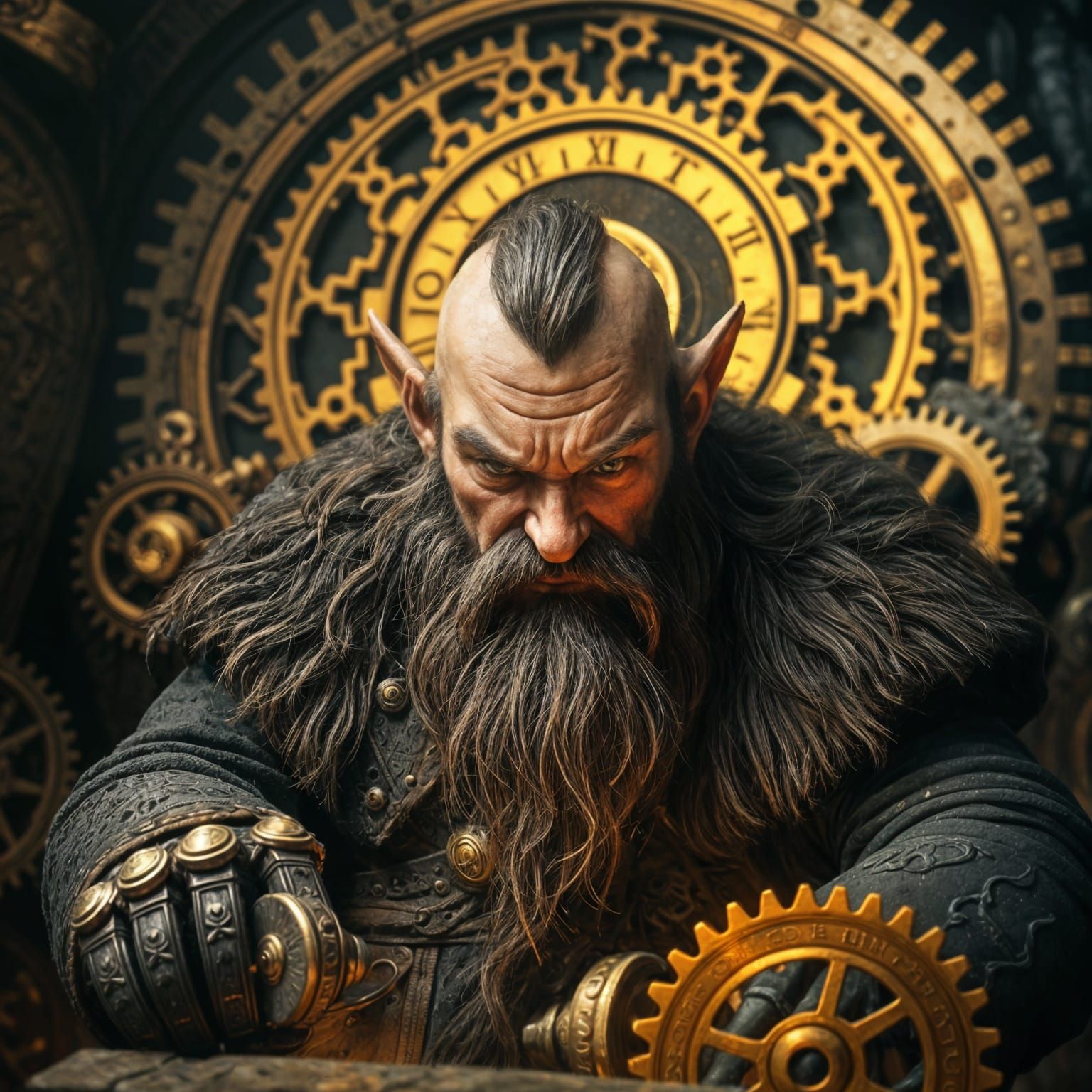 Dwarven Blacksmith Double Exposure with Clockwork Gears