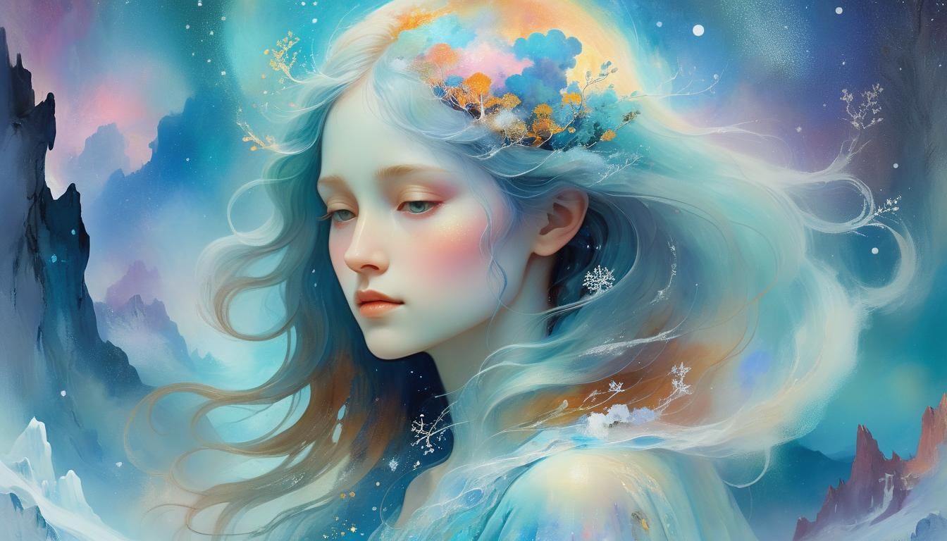 Mystical Figure in Galactic Landscape: Odilon Redon Style