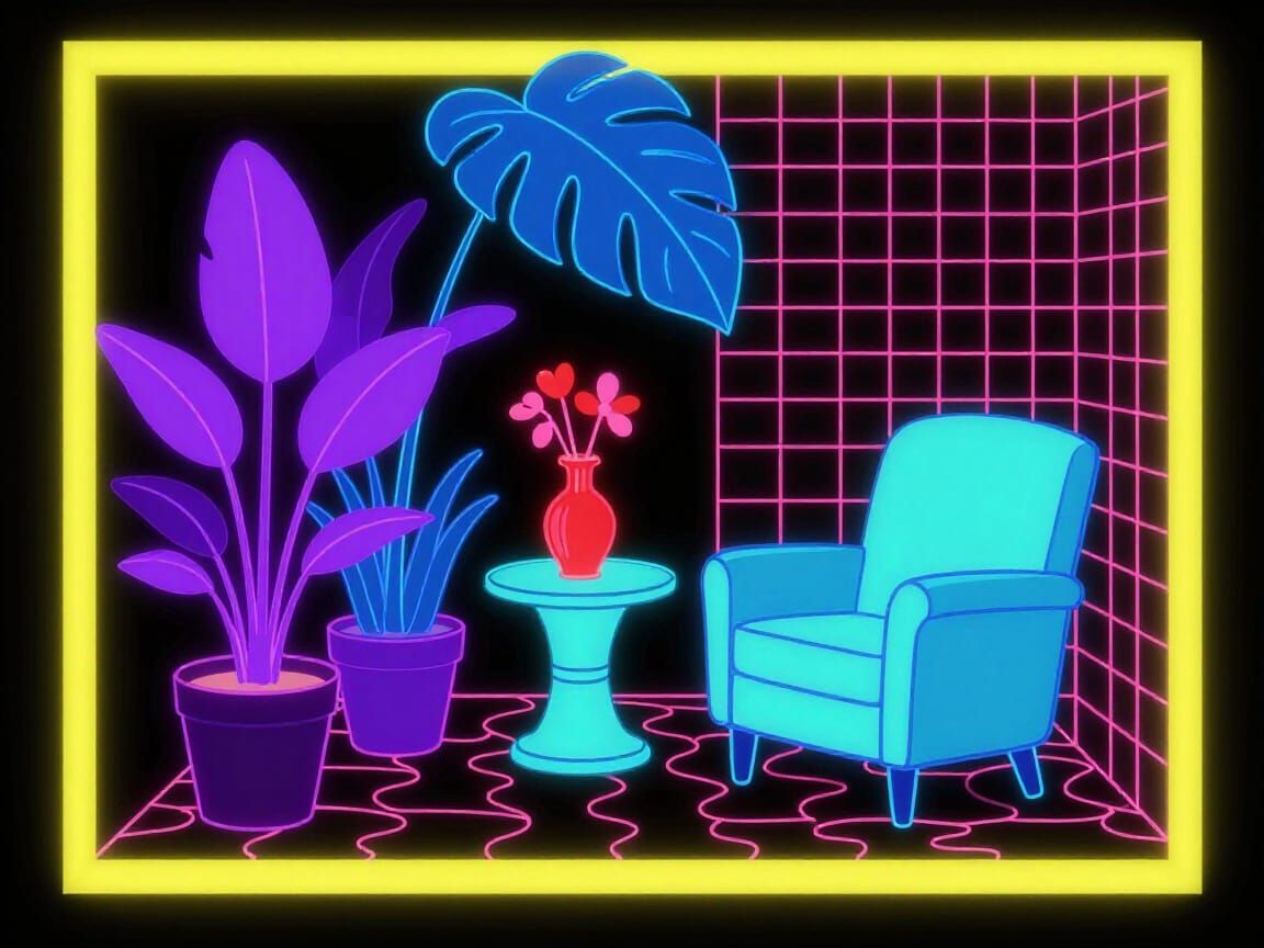 Retro-Futurist Neon Interior in Minimalist Style