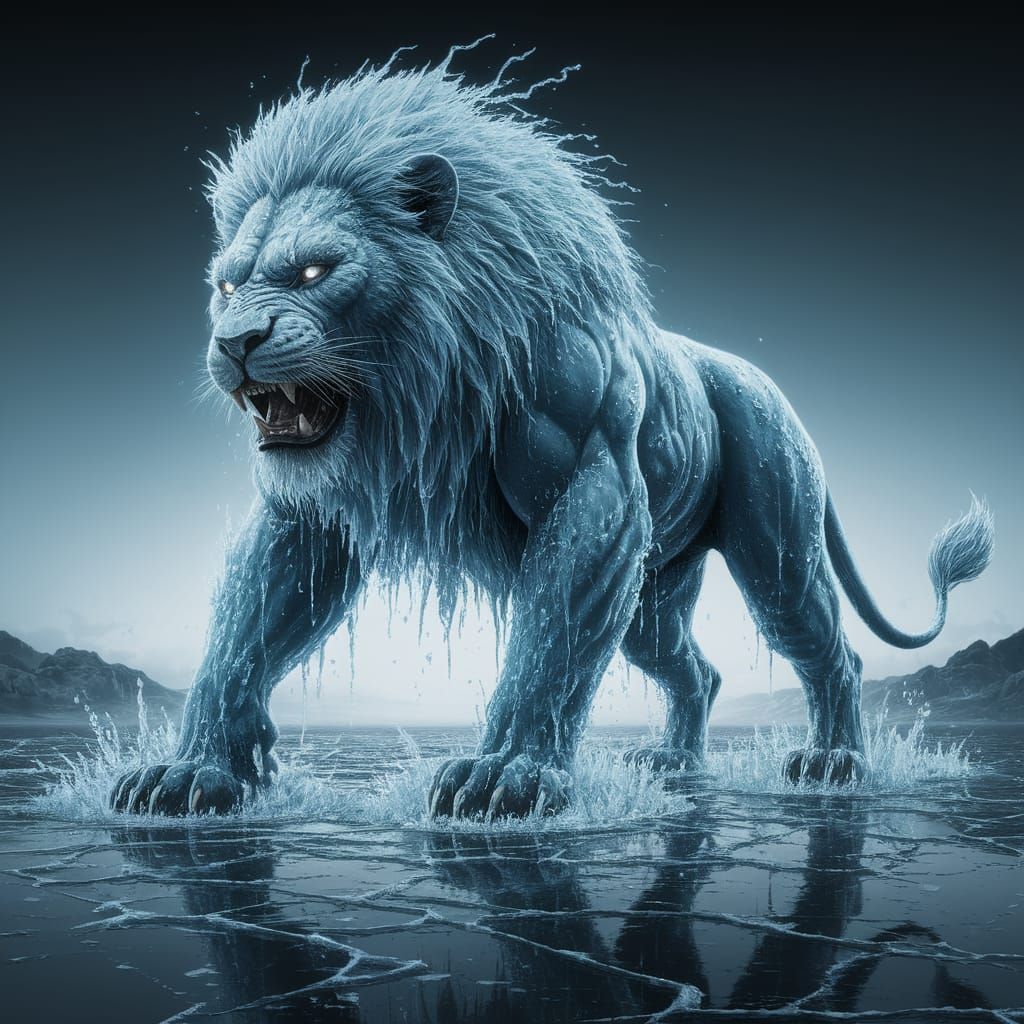 Glowing Lion Dominates Icy Battlefield in the Ocean