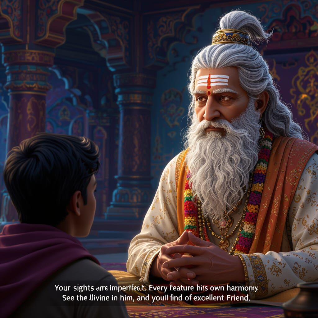Wise Guru Addresses Students in Detailed Matte Painting