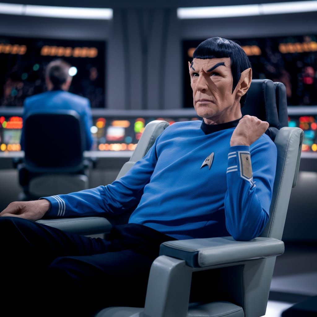 Spock in Captain's Chair on Starship Enterprise