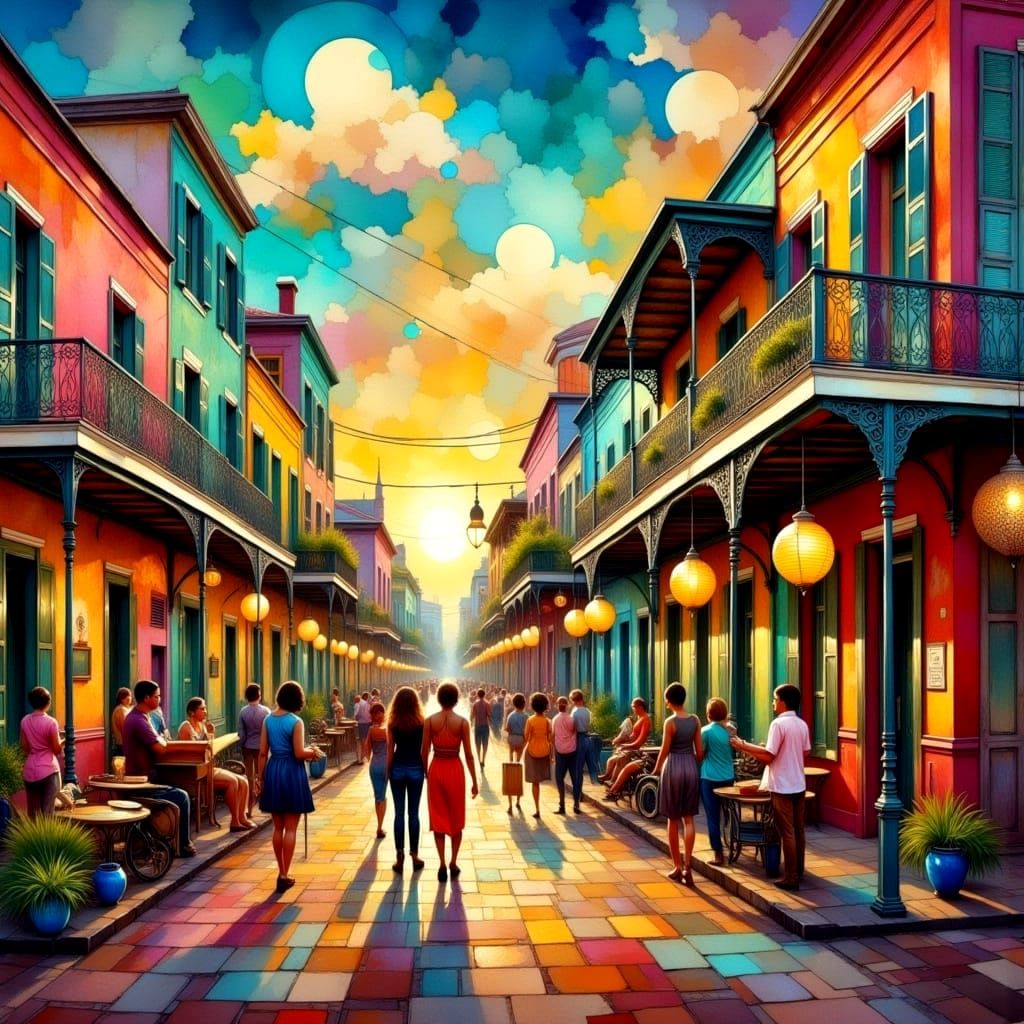 Modern Abstract New Orleans in Vibrant Colors and Textured B...