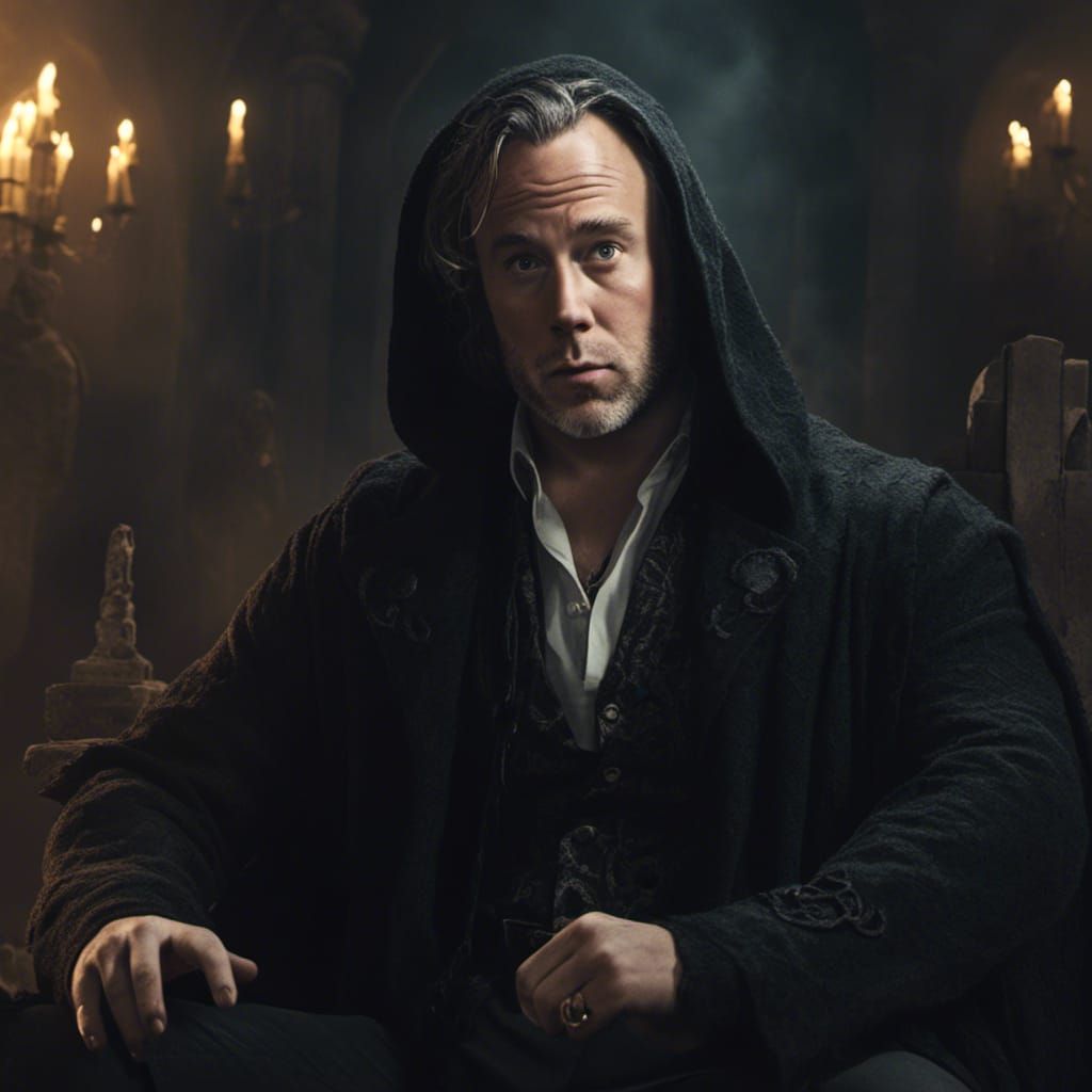 Warlock Spellcaster in Crypt: Detailed Matte Painting