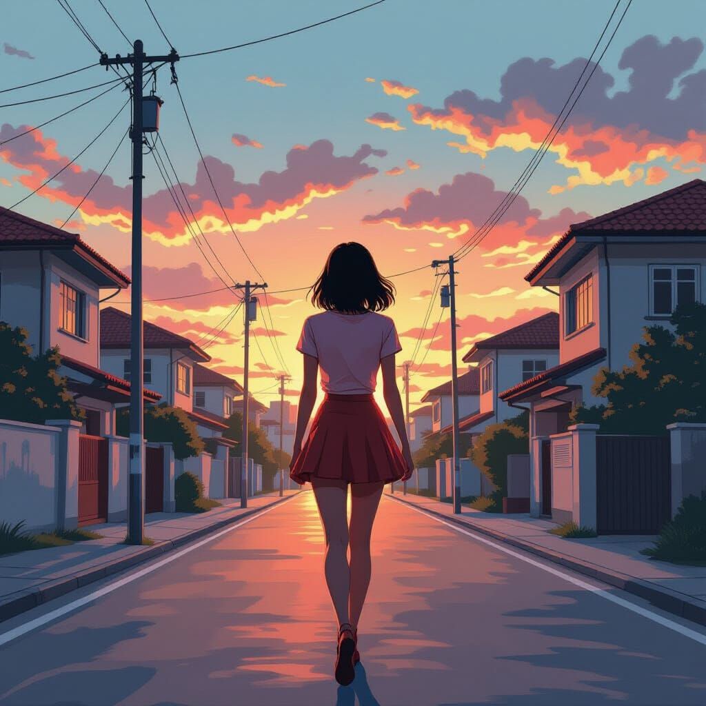 Retro 1970s Woman Walks Down Somapah Road