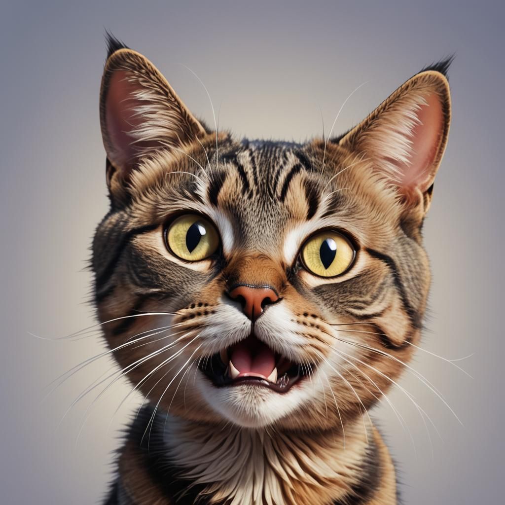 Confused Cross-Eyed Cat Close-Up in 3D Digital Art