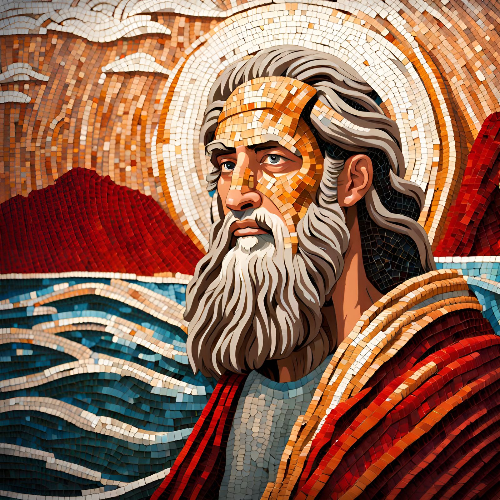 Mosaic Portrait of Moses Parting the Red Sea