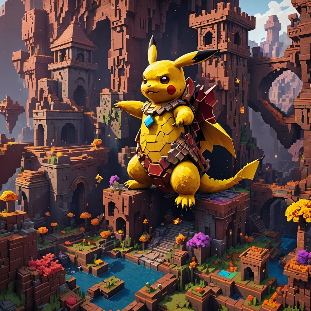 Wyrm-Pikachu Hybrid near Minecraft Nether Bastion