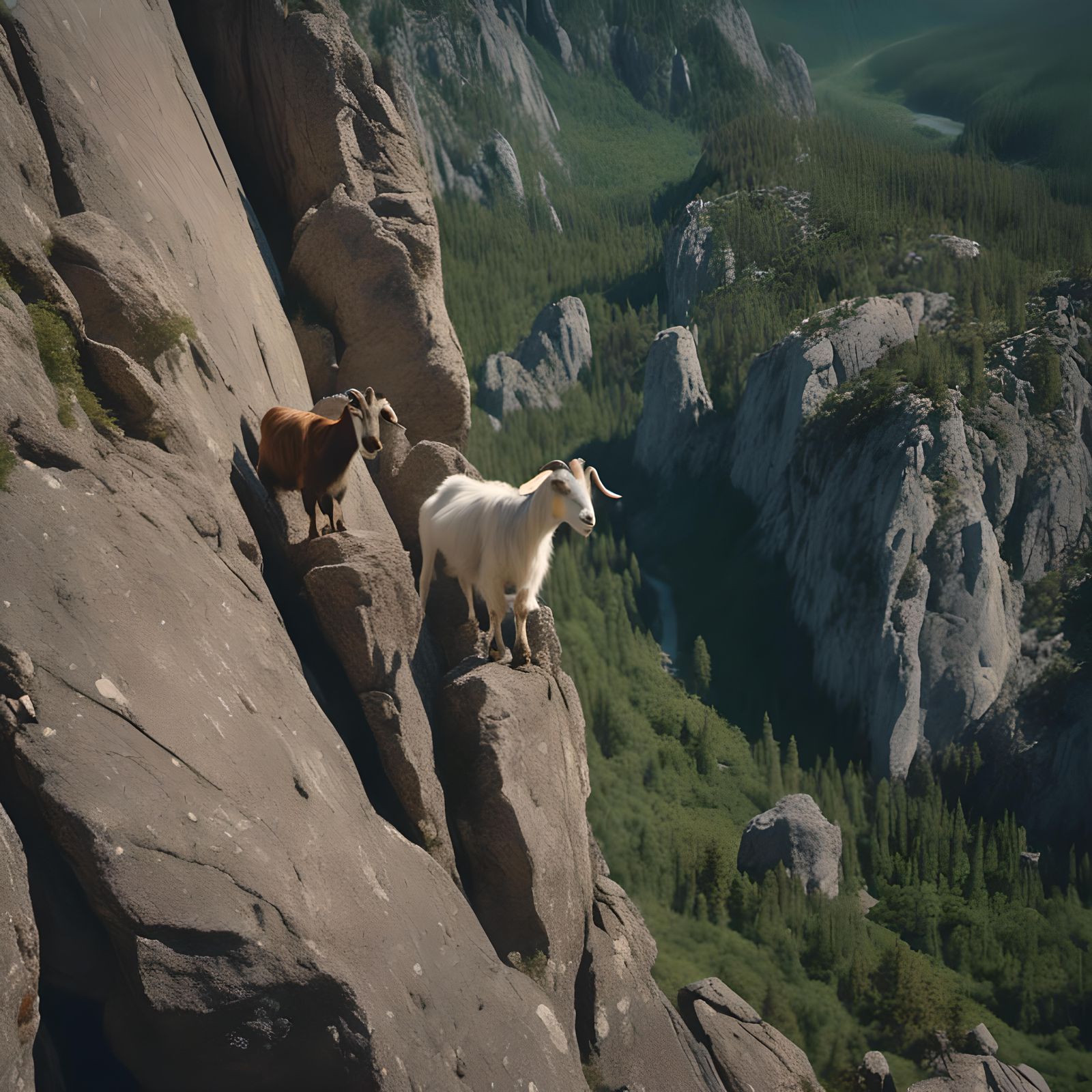 Goats Climbing on Cinematic Rock Formation