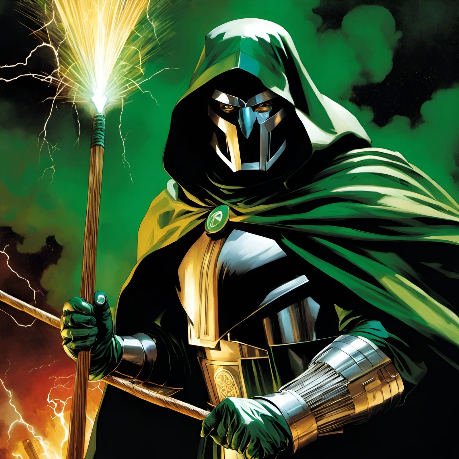 Dr. Doom Portrait with Broom, Detailed Painting