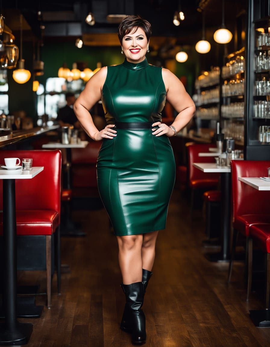 Sultry Woman in Dark Green Mini Dress