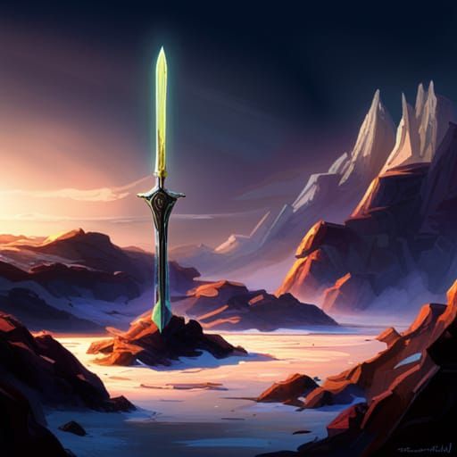 Chaotic Obsidian Sword Shines with Ethereal Light